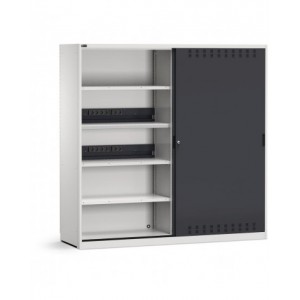 Armadio da officina con porte scorrevoli fessurate, paratia divisoria e Iron Team Electric, L 2040 mm, GARAGE083