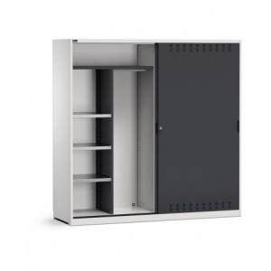 Armadio da officina con porte scorrevoli fessurate, paratia divisoria e porta abiti, L 2040 mm, GARAGE084