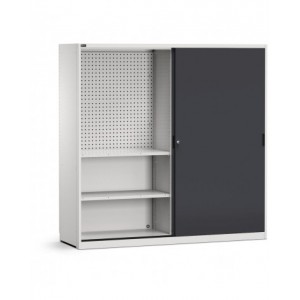 Armadio da officina con porte scorrevoli, paratia divisoria e piani/pannelli forati, L 2040 mm, GARAGE085