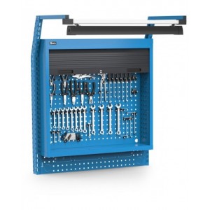Pannello portautensili con armadio tapparella, led e ganci Unipok, L1015 x P710 x H1243, blu