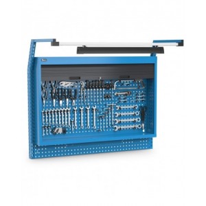 Pannello portautensili con armadio tapparella, led e ganci Unipok,L1500 x P710 x H1243, blu