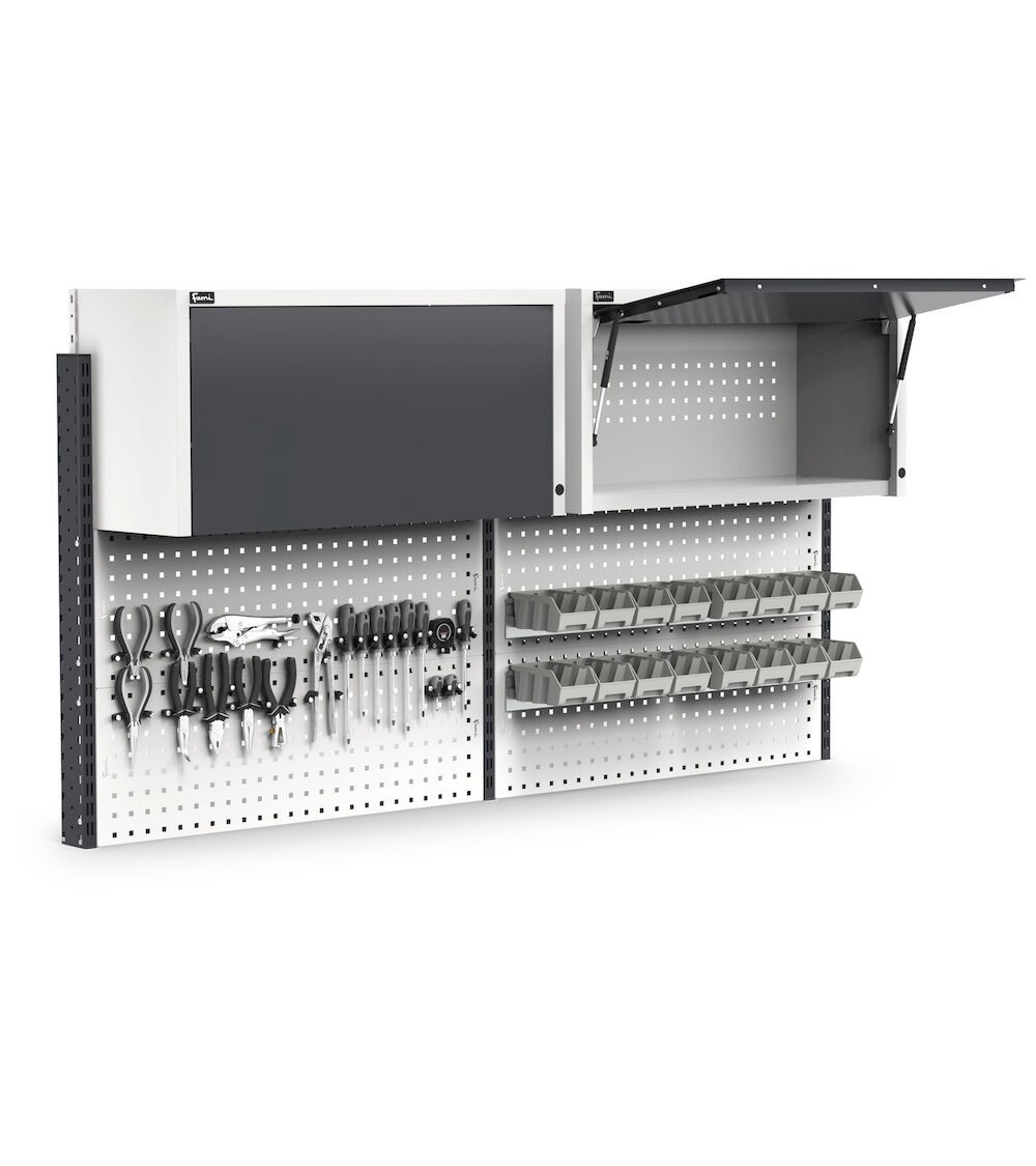 Parete attrezzata con pensile vasistas, L200 cm, grigio e antracite