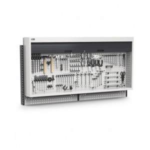 Pannello forato con armadio tapparella e ganci Unipok, L2000 x P300 x H1064, grigio chiaro e antracite