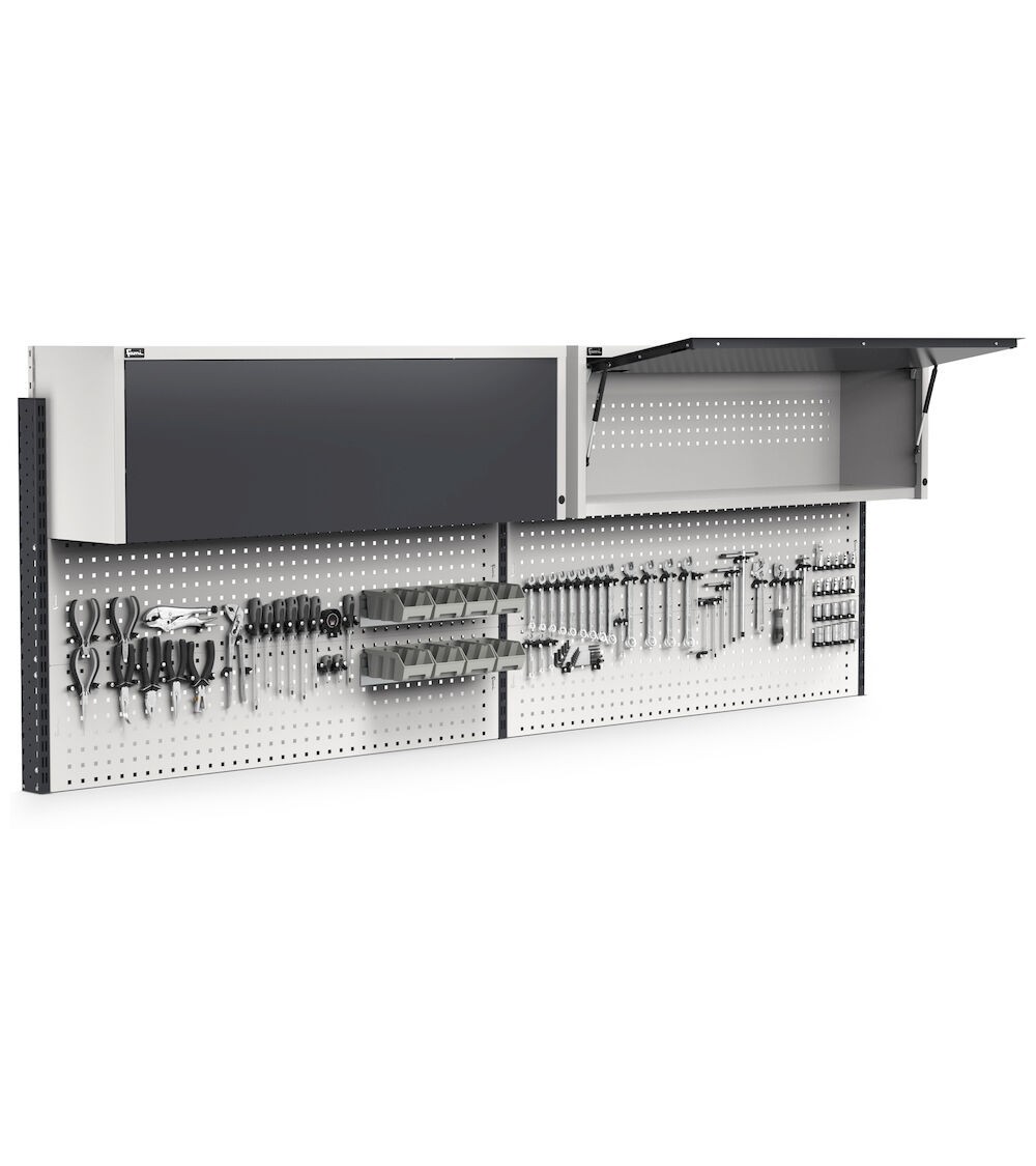 Parete attrezzata con pensile vasistas, L300 cm, grigio e antracite