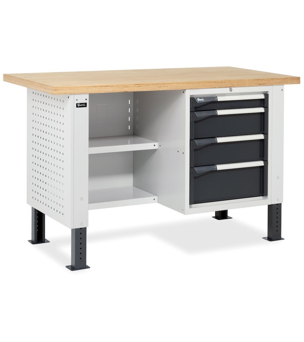 Banco da lavoro MASTERBR1501 con 1 armadio a cassetti con 4 cassetti e 2 semipiani