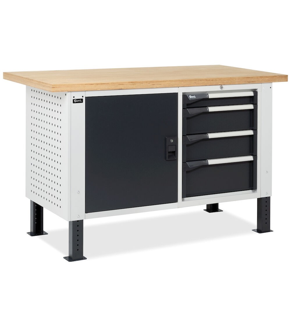 Banco da lavoro MASTERBR1502 con 1 armadio a cassetti con 4 cassetti e 1 armadio con porta