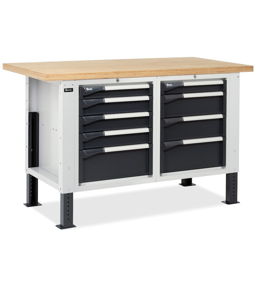 Banco da lavoro MASTERBR1503 con 1 armadio a cassetti con 4 cassetti e 1 armadio a cassetti con 5 cassetti