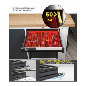 Banco da lavoro MASTERBR1503 con 1 armadio a cassetti con 4 cassetti e 1 armadio a cassetti con 5 cassetti