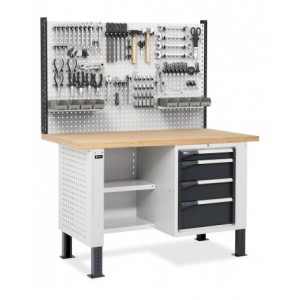 Banco con armadio a 4 cassetti, 2 semipiani e parete forata, MASTERBR1510