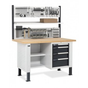 Banco con armadio a 4 cassetti, 2 semipiani e parete forata, MASTERBR1510