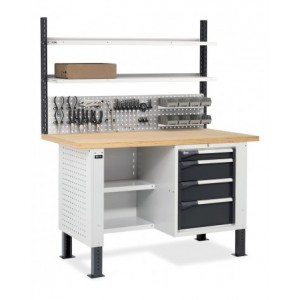 Banco con armadio a 4 cassetti, 2 semipiani e parete forata, MASTERBR1510