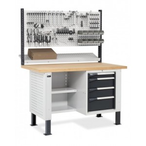 Banco con armadio a 4 cassetti, 2 semipiani e parete forata, MASTERBR1510