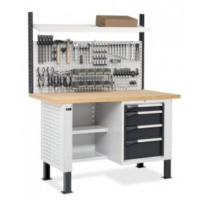 Banco con armadio a 4 cassetti, 2 semipiani e parete forata, MASTERBR1510