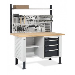 Banco con armadio a 4 cassetti, 2 semipiani e parete forata, MASTERBR1510