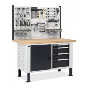 Banco con armadio a 4 cassetti, 1 vano con porta e parete forata, MASTERBR1511