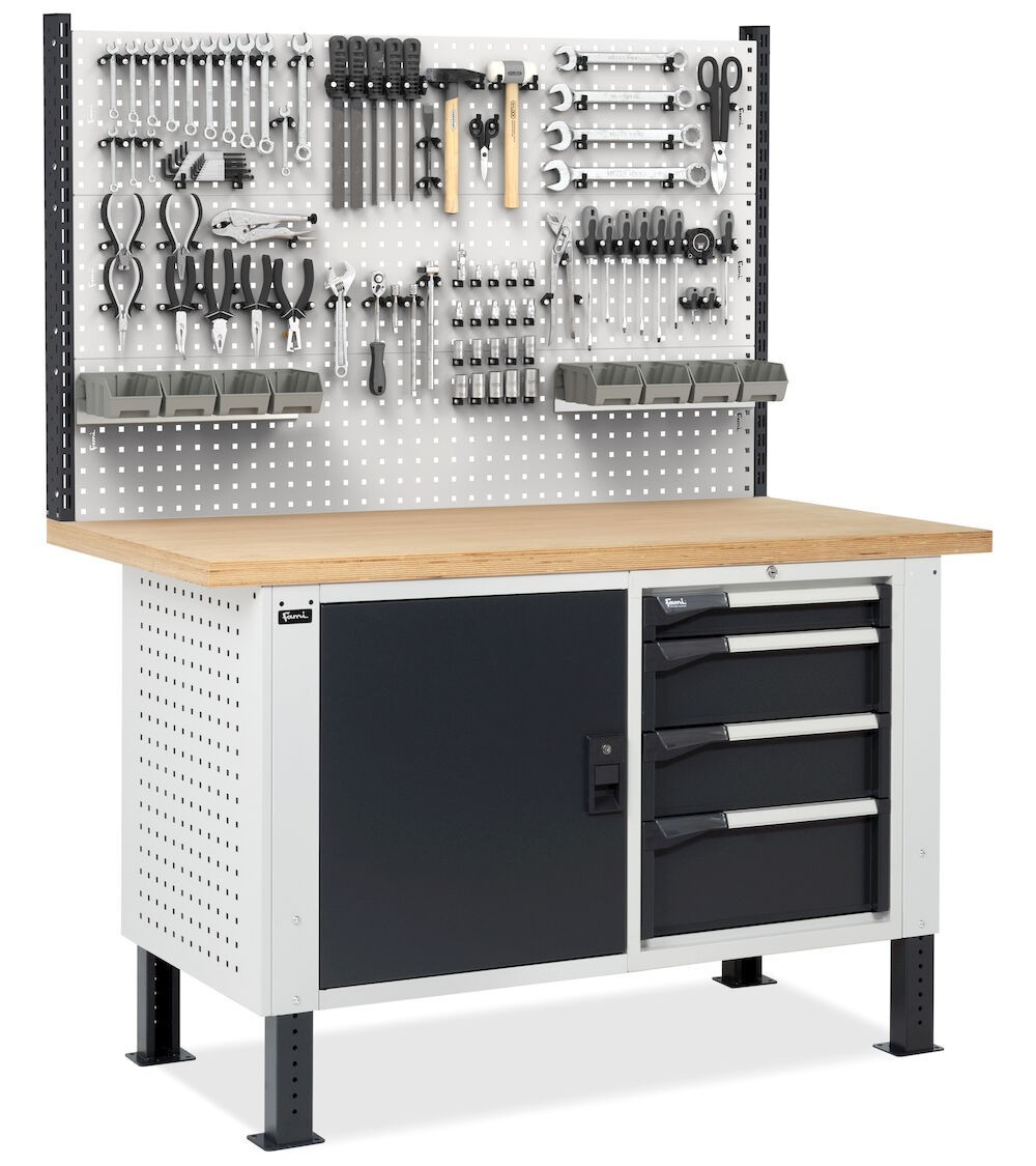 Banco con armadio a 4 cassetti, 1 vano con porta e parete forata, MASTERBR1511