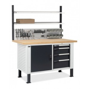 Banco con armadio a 4 cassetti, 1 vano con porta e parete forata, MASTERBR1511