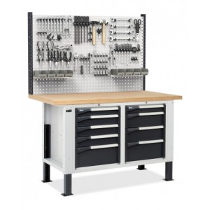 Banco con 2 armadi a 4 e 5 cassetti e parete forata, MASTERBR1512