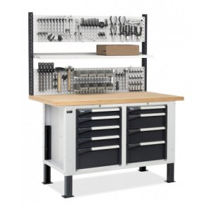 Banco con 2 armadi a 4 e 5 cassetti e parete forata, MASTERBR1512