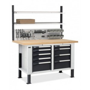 Banco con 2 armadi a 4 e 5 cassetti e parete forata, MASTERBR1512