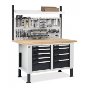 Banco con 2 armadi a 4 e 5 cassetti e parete forata, MASTERBR1512