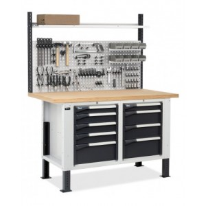 Banco con 2 armadi a 4 e 5 cassetti e parete forata, MASTERBR1512