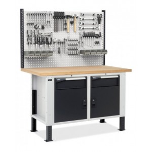 Banco con 2 armadi con 1 cassetto e porta e parete forata, MASTERBR1513