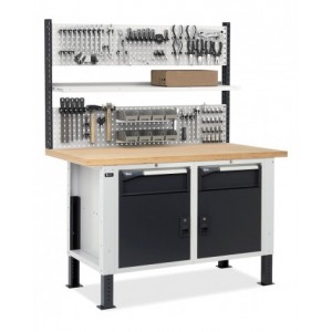 Banco con 2 armadi con 1 cassetto e porta e parete forata, MASTERBR1513