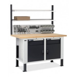 Banco con 2 armadi con 1 cassetto e porta e parete forata, MASTERBR1513