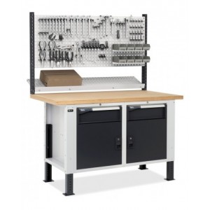 Banco con 2 armadi con 1 cassetto e porta e parete forata, MASTERBR1513