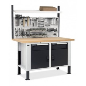 Banco con 2 armadi con 1 cassetto e porta e parete forata, MASTERBR1513