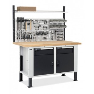 Banco con 2 armadi con 1 cassetto e porta e parete forata, MASTERBR1513