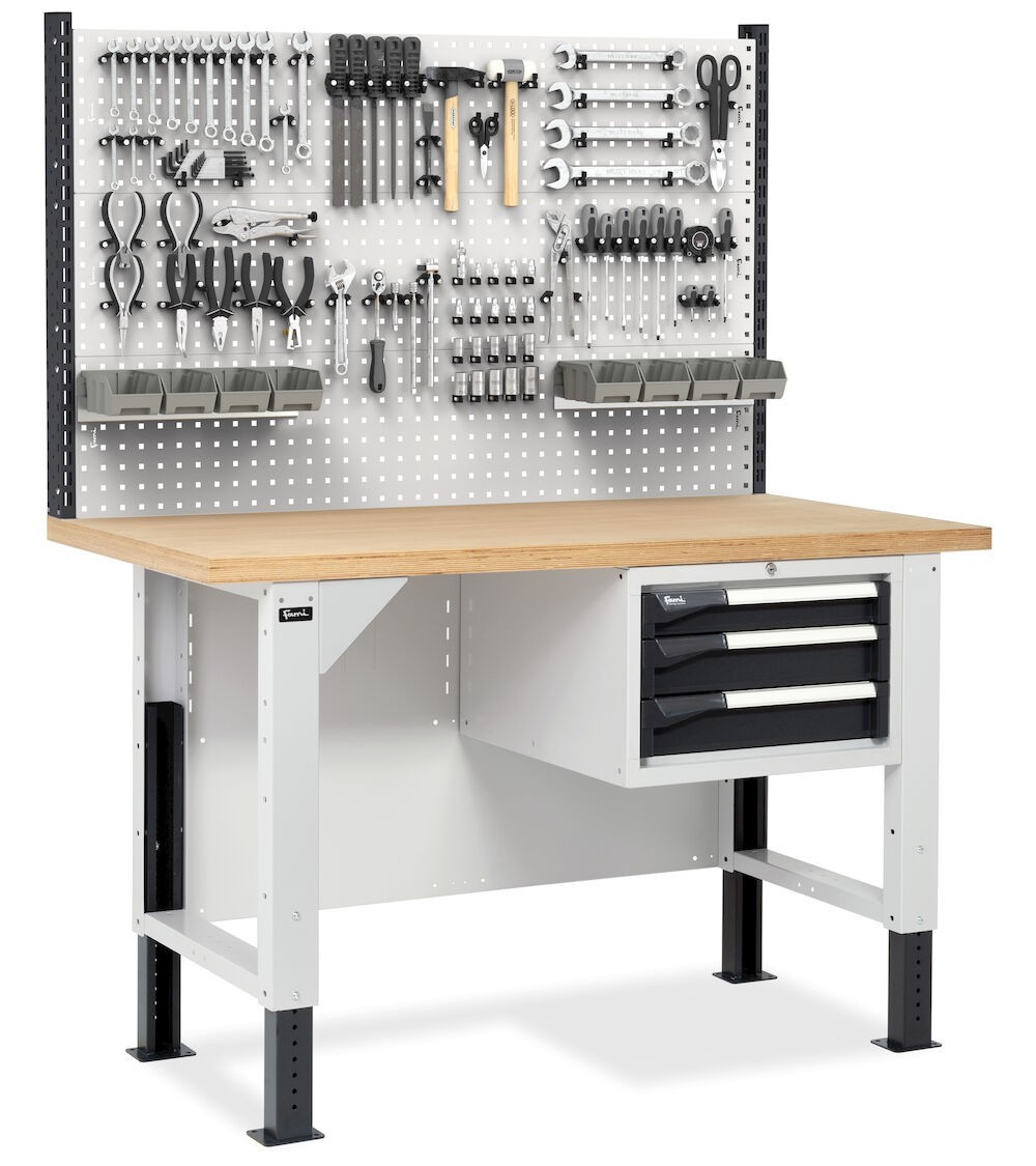 Banco con armadio a 3 cassetti e parete forata, MASTERBR1514