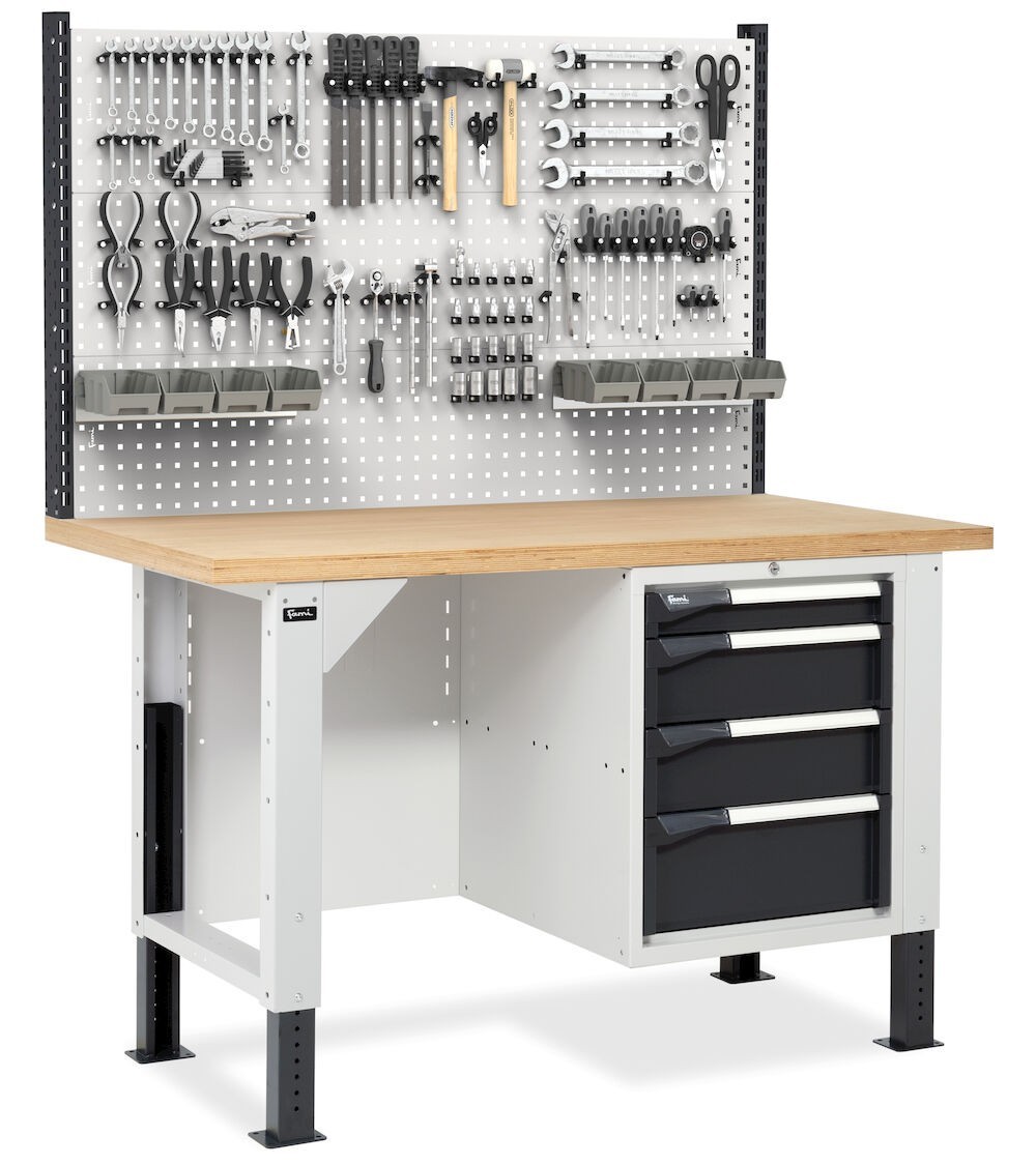 Banco con armadio a 4 cassetti e parete forata, MASTERBR1515