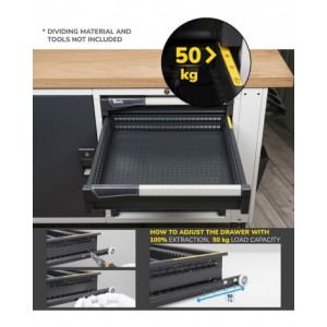 Banco con armadio a 4 cassetti e parete forata, MASTERBR1515