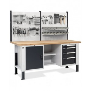 Banco con armadio a 4 cassetti, 1 vano con porta, 2 semipiani e parete forata, MASTERBR2009