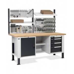 Banco con armadio a 4 cassetti, 1 vano con porta, 2 semipiani e parete forata, MASTERBR2009