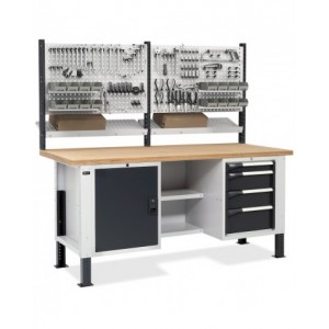 Banco con armadio a 4 cassetti, 1 vano con porta, 2 semipiani e parete forata, MASTERBR2009