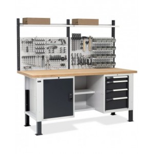 Banco con armadio a 4 cassetti, 1 vano con porta, 2 semipiani e parete forata, MASTERBR2009