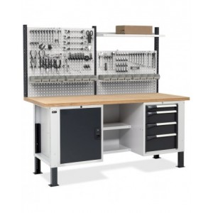 Banco con armadio a 4 cassetti, 1 vano con porta, 2 semipiani e parete forata, MASTERBR2009