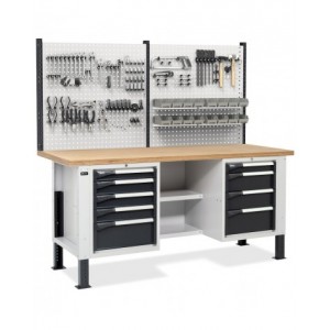 Banco con 2 armadi a 4 e 5 cassetti, 2 semipiani e parete forata, MASTERBR2010