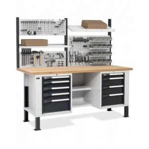 Banco con 2 armadi a 4 e 5 cassetti, 2 semipiani e parete forata, MASTERBR2010