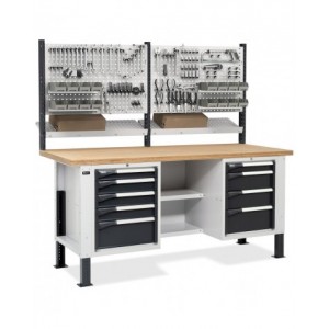 Banco con 2 armadi a 4 e 5 cassetti, 2 semipiani e parete forata, MASTERBR2010