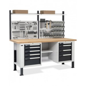 Banco con 2 armadi a 4 e 5 cassetti, 2 semipiani e parete forata, MASTERBR2010