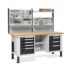 Banco con 2 armadi a 4 e 5 cassetti, 2 semipiani e parete forata, MASTERBR2010