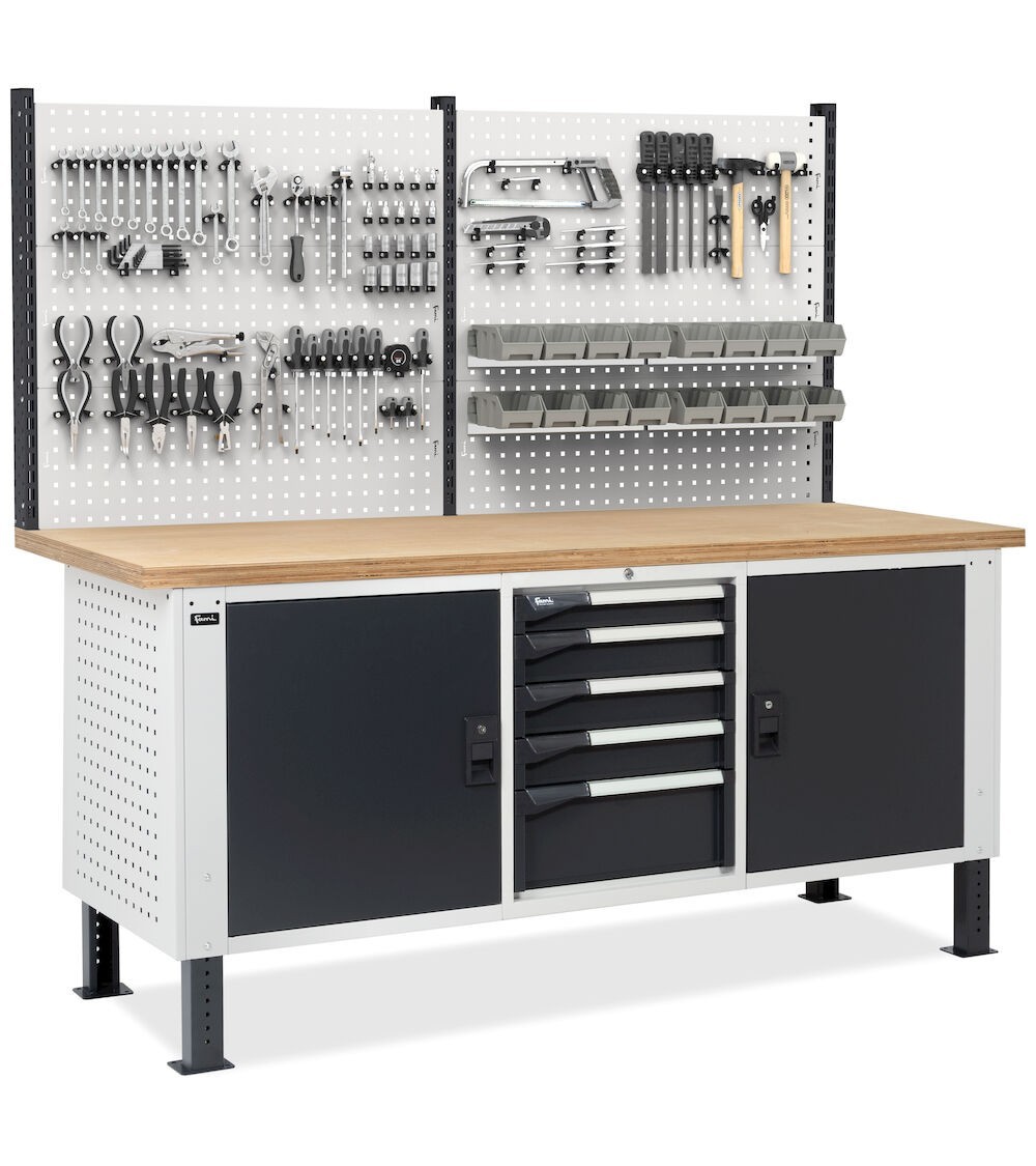 Banco con armadio a 5 cassetti, 2 vani con porta e parete forata, MASTERBR2011