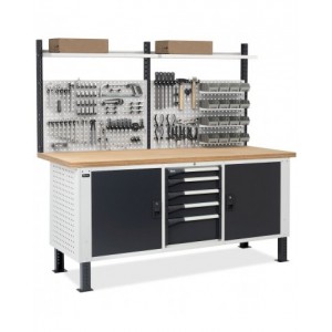 Banco con armadio a 5 cassetti, 2 vani con porta e parete forata, MASTERBR2011