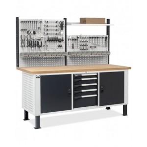 Banco con armadio a 5 cassetti, 2 vani con porta e parete forata, MASTERBR2011