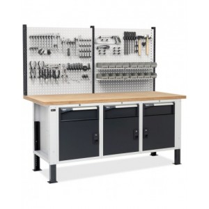 Banco con 3 armadi con 1 cassetto e porta e parete forata, MASTERBR2012