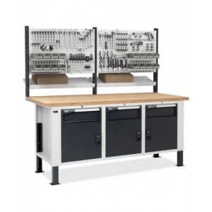 Banco con 3 armadi con 1 cassetto e porta e parete forata, MASTERBR2012